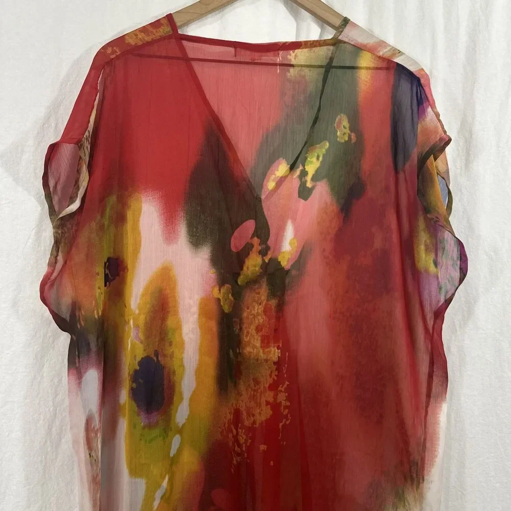 Michael Stars Sheer Colorful Kaftan Kimono Beach Swim Cover-up Womens Sz O/S